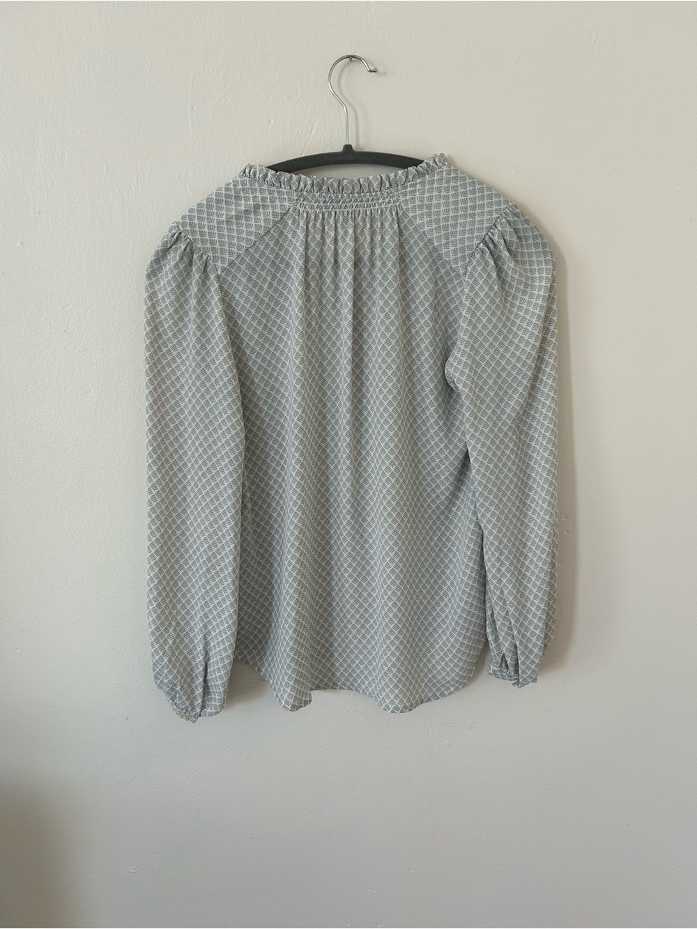 LOFT Light Gray Geometric Ruffle-Neck Blouse - Picture 5 of 5